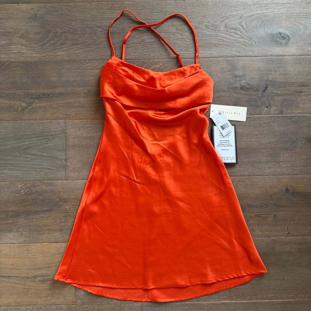 KATIA RAE Juniors' Medium Gathered Satin Slip Mini Dress in Orange